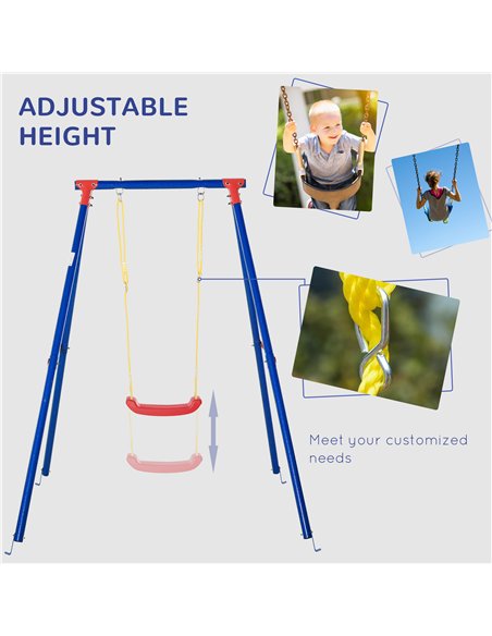 Outsunny Kids Swing Set Toddler Swing Adjustable Rope Heavy Duty A-Frame Stand Outdoor Playset for 3-8 Years Old Blue - pic 129849 | FastDaddyshop