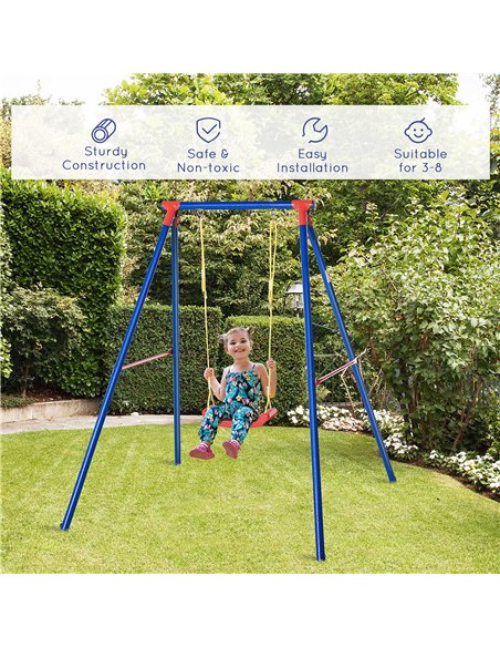 Outsunny Kids Swing Set Toddler Swing Adjustable Rope Heavy Duty A-Frame Stand Outdoor Playset for 3-8 Years Old Blue - pic 129850 | FastDaddyshop