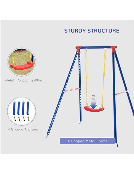 Outsunny Kids Swing Set Toddler Swing Adjustable Rope Heavy Duty A-Frame Stand Outdoor Playset for 3-8 Years Old Blue - pic 129851 | FastDaddyshop