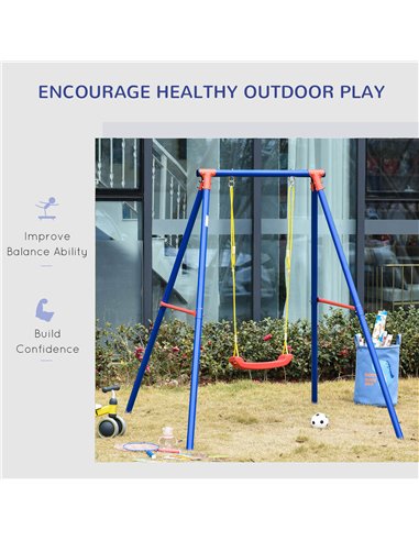 Outsunny Kids Swing Set Toddler Swing Adjustable Rope Heavy Duty A-Frame Stand Outdoor Playset for 3-8 Years Old Blue