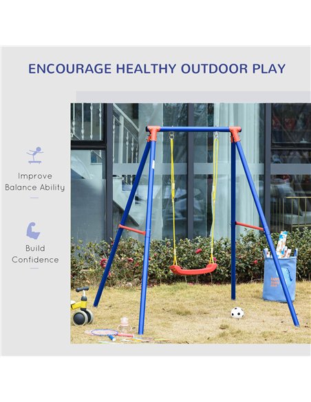 Outsunny Kids Swing Set Toddler Swing Adjustable Rope Heavy Duty A-Frame Stand Outdoor Playset for 3-8 Years Old Blue - pic 129852 | FastDaddyshop