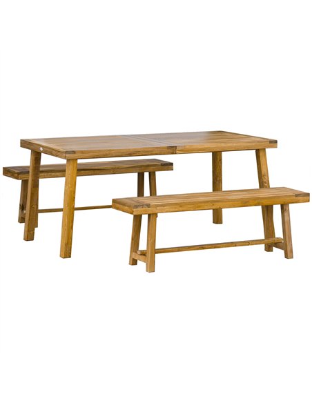 Outsunny 3 Pieces Picnic Bench Set with Table and 2 Benches, Acacia wood Dining Trestle Beer Table and Seat,  Natural Wood Finis - pic 129855 | FastDaddyshop