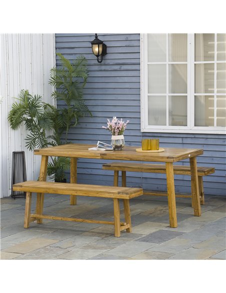 Outsunny 3 Pieces Picnic Bench Set with Table and 2 Benches, Acacia wood Dining Trestle Beer Table and Seat,  Natural Wood Finis - pic 129856 | FastDaddyshop