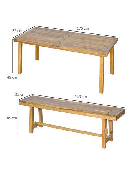 Outsunny 3 Pieces Picnic Bench Set with Table and 2 Benches, Acacia wood Dining Trestle Beer Table and Seat,  Natural Wood Finis - pic 129857 | FastDaddyshop