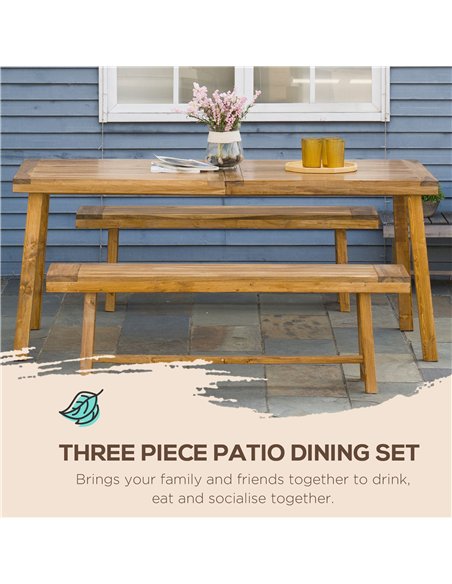 Outsunny 3 Pieces Picnic Bench Set with Table and 2 Benches, Acacia wood Dining Trestle Beer Table and Seat,  Natural Wood Finis - pic 129858 | FastDaddyshop