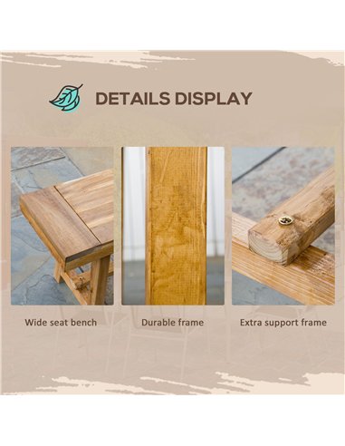 Outsunny 3 Pieces Picnic Bench Set with Table and 2 Benches, Acacia wood Dining Trestle Beer Table and Seat,  Natural Wood Finis