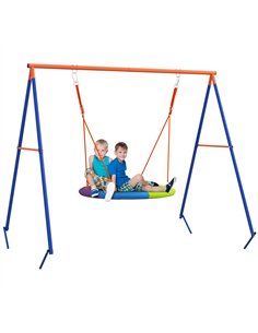 Outsunny Metal Kids Swing Set Nest Swing Seat with A-Frame Structure for Outdoor Use - Multicoloured