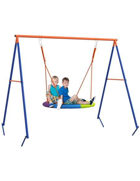 Outsunny Metal Kids Swing Set Nest Swing Seat with A-Frame Structure for Outdoor Use - Multicoloured - pic 129864 | FastDaddyshop