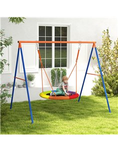 Outsunny Metal Kids Swing Set Nest Swing Seat with A-Frame Structure for Outdoor Use - Multicoloured 2