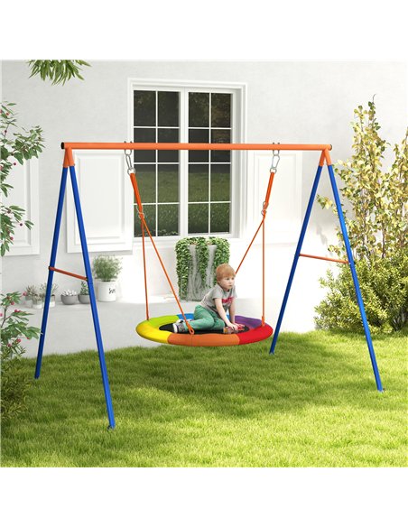 Outsunny Metal Kids Swing Set Nest Swing Seat with A-Frame Structure for Outdoor Use - Multicoloured - pic 129865 | FastDaddyshop