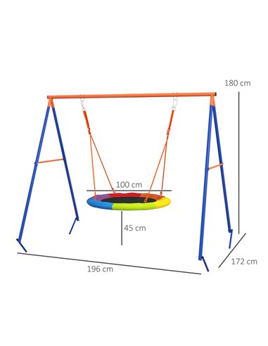 Outsunny Metal Kids Swing Set Nest Swing Seat with A-Frame Structure for Outdoor Use - Multicoloured