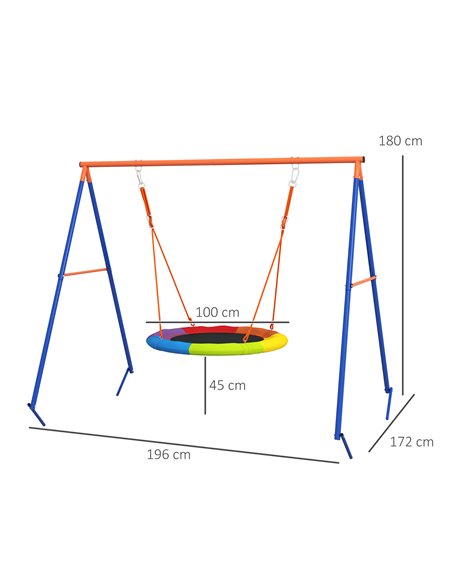 Outsunny Metal Kids Swing Set Nest Swing Seat with A-Frame Structure for Outdoor Use - Multicoloured - pic 129866 | FastDaddyshop