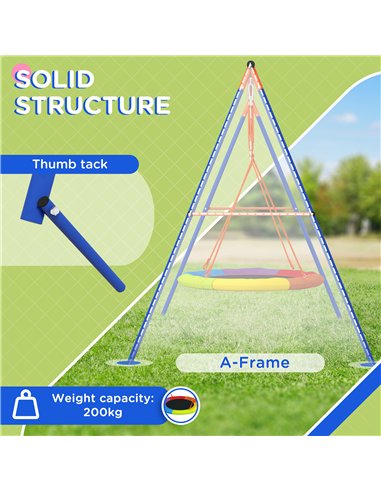Outsunny Metal Kids Swing Set Nest Swing Seat with A-Frame Structure for Outdoor Use - Multicoloured