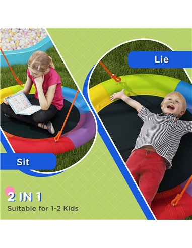 Outsunny Metal Kids Swing Set Nest Swing Seat with A-Frame Structure for Outdoor Use - Multicoloured