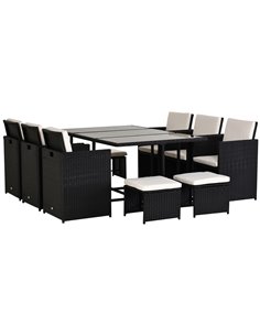 Outsunny 11PC Rattan Garden Furniture Outdoor Patio Dining Table Set, Black