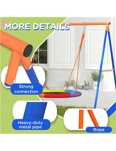 Outsunny Metal Kids Swing Set Nest Swing Seat with A-Frame Structure for Outdoor Use - Multicoloured
