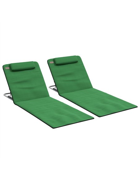 Outsunny Set of Two Metal Frame Beach Chairs, with Reclining Backs - Green - pic 129873 | FastDaddyshop