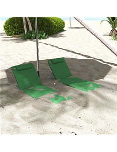 Outsunny Set of Two Metal Frame Beach Chairs, with Reclining Backs - Green 2