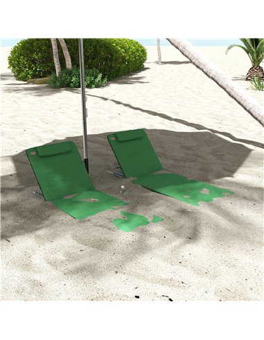 Outsunny Set of Two Metal Frame Beach Chairs, with Reclining Backs - Green
