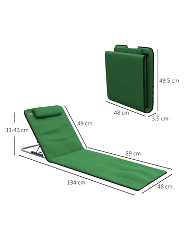Outsunny Set of Two Metal Frame Beach Chairs, with Reclining Backs - Green