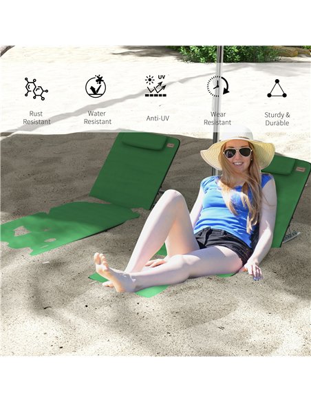 Outsunny Set of Two Metal Frame Beach Chairs, with Reclining Backs - Green - pic 129876 | FastDaddyshop