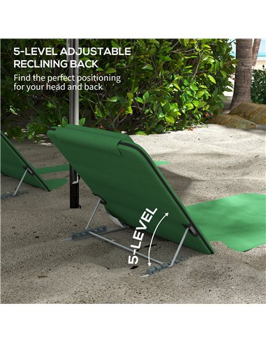 Outsunny Set of Two Metal Frame Beach Chairs, with Reclining Backs - Green