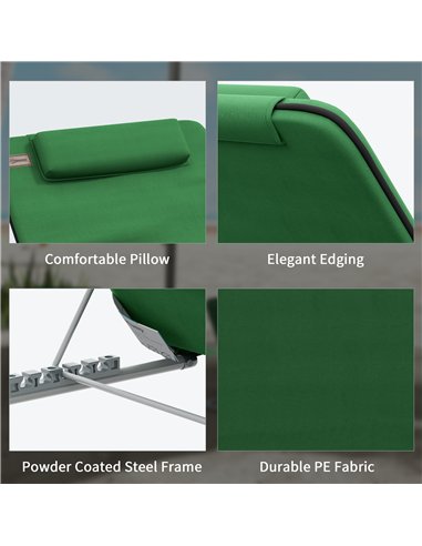 Outsunny Set of Two Metal Frame Beach Chairs, with Reclining Backs - Green