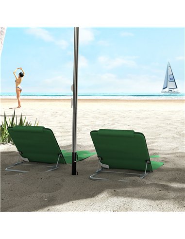 Outsunny Set of Two Metal Frame Beach Chairs, with Reclining Backs - Green