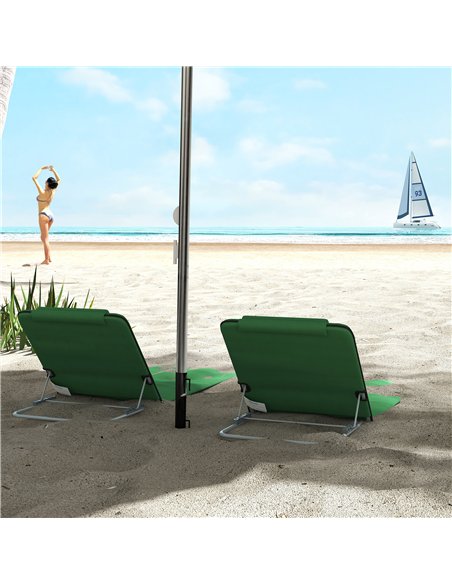 Outsunny Set of Two Metal Frame Beach Chairs, with Reclining Backs - Green - pic 129881 | FastDaddyshop