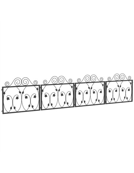 Outsunny Set of Four 57cm Leaf Scroll Metal Fence Panels - Black - pic 129882 | FastDaddyshop