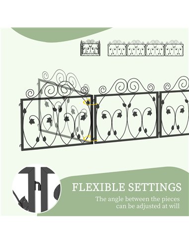 Outsunny Set of Four 57cm Leaf Scroll Metal Fence Panels - Black