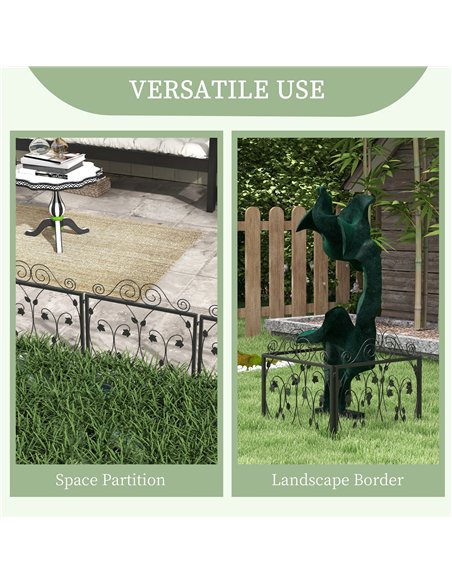 Outsunny Set of Four 57cm Leaf Scroll Metal Fence Panels - Black - pic 129887 | FastDaddyshop