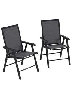 Outsunny Set of 2 Foldable Metal Garden Chairs Outdoor Patio Park Dining Seat Yard Furniture Dark Grey