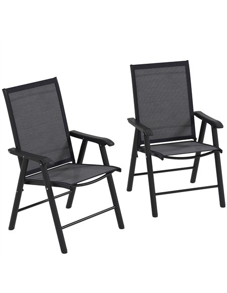 Outsunny Set of 2 Foldable Metal Garden Chairs Outdoor Patio Park Dining Seat Yard Furniture Dark Grey - pic 129891 | FastDaddyshop
