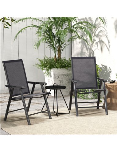 Outsunny Set of 2 Foldable Metal Garden Chairs Outdoor Patio Park Dining Seat Yard Furniture Dark Grey