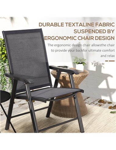 Outsunny Set of 2 Foldable Metal Garden Chairs Outdoor Patio Park Dining Seat Yard Furniture Dark Grey