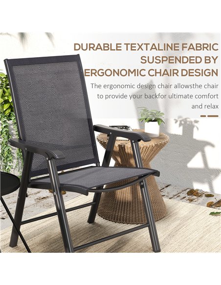 Outsunny Set of 2 Foldable Metal Garden Chairs Outdoor Patio Park Dining Seat Yard Furniture Dark Grey - pic 129894 | FastDaddyshop