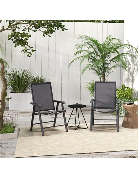 Outsunny Set of 2 Foldable Metal Garden Chairs Outdoor Patio Park Dining Seat Yard Furniture Dark Grey - pic 129897 | FastDaddyshop