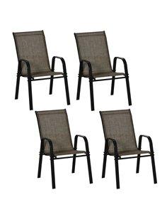 Outsunny Set of Four Stackable Mesh Seat Chairs - Mixed Brown