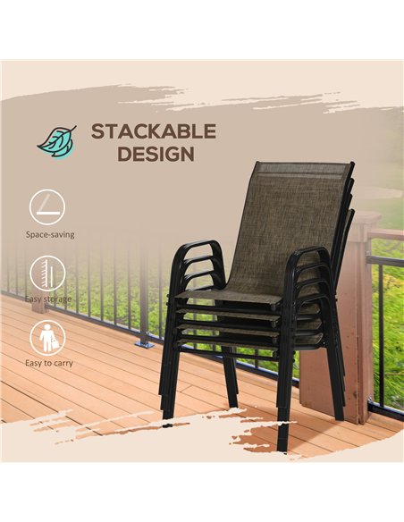 Outsunny Set of Four Stackable Mesh Seat Chairs - Mixed Brown - pic 129904 | FastDaddyshop