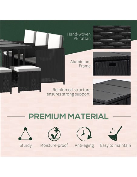 Outsunny 11PC Rattan Garden Furniture Outdoor Patio Dining Table Set Weave Wicker 10 Seater Stool Black - pic 12992 | FastDaddyshop