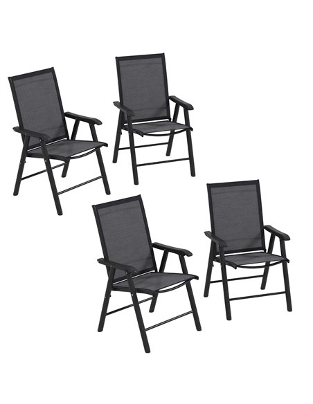 Outsunny Set of 4 Folding Garden Chairs, Metal Frame Garden Chairs Outdoor Patio Park Dining Seat with Breathable Mesh Seat, Dar - pic 129945 | FastDaddyshop