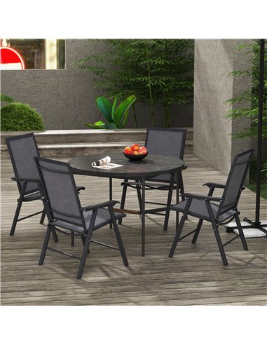 Outsunny Set of 4 Folding Garden Chairs, Metal Frame Garden Chairs Outdoor Patio Park Dining Seat with Breathable Mesh Seat, Dar