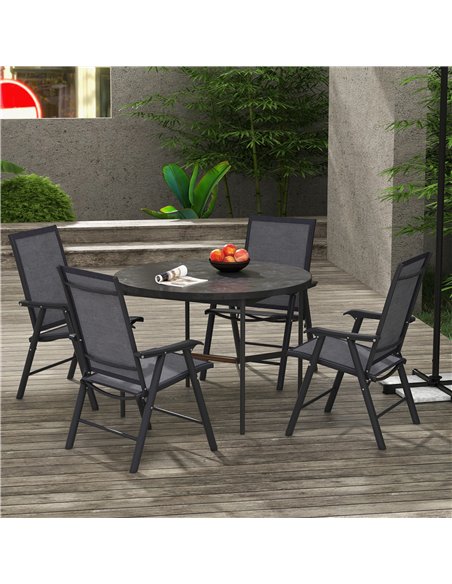 Outsunny Set of 4 Folding Garden Chairs, Metal Frame Garden Chairs Outdoor Patio Park Dining Seat with Breathable Mesh Seat, Dar - pic 129946 | FastDaddyshop