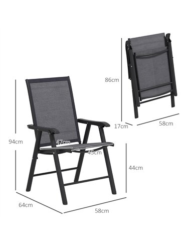 Outsunny Set of 4 Folding Garden Chairs, Metal Frame Garden Chairs Outdoor Patio Park Dining Seat with Breathable Mesh Seat, Dar