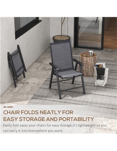 Outsunny Set of 4 Folding Garden Chairs, Metal Frame Garden Chairs Outdoor Patio Park Dining Seat with Breathable Mesh Seat, Dar