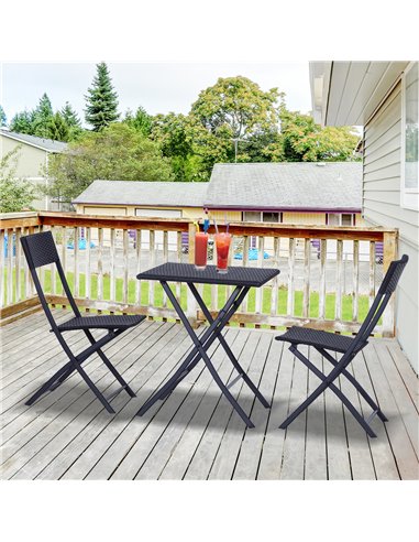 Outsunny Rattan Garden Furniture 2-Seater Wicker Garden Furniture Patio Wicker Bistro Set Folding (Black)