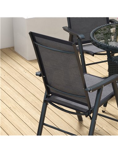 Outsunny Set of 4 Folding Garden Chairs, Metal Frame Garden Chairs Outdoor Patio Park Dining Seat with Breathable Mesh Seat, Dar