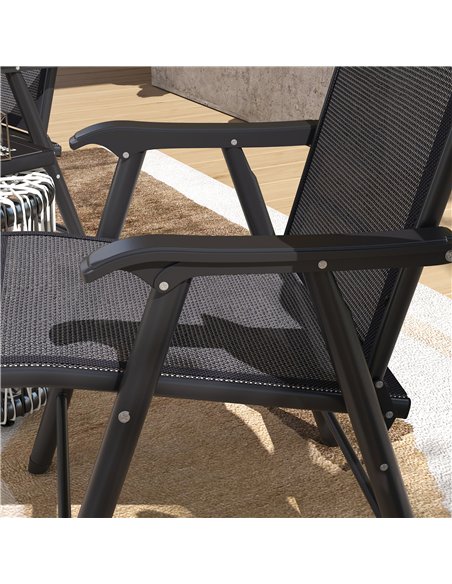 Outsunny Set of 4 Folding Garden Chairs, Metal Frame Garden Chairs Outdoor Patio Park Dining Seat with Breathable Mesh Seat, Dar - pic 129952 | FastDaddyshop
