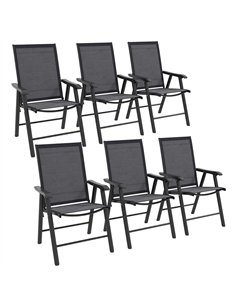 Outsunny Set of 6 Folding Garden Chairs, Metal Frame Garden Chairs Outdoor Patio Park Dining Seat with Breathable Mesh Seat, Dar